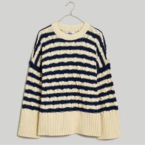 Madewell Cable-Knit Oversized Sweater in Ecru/Navy Stripe.  Small. EUC.